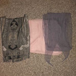 Lot of 3 Scarves. NWOT Pink, Silver & Multi.